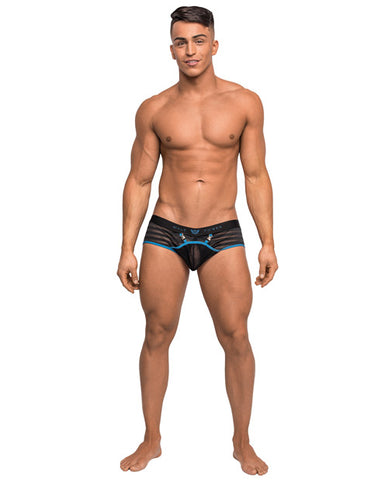 Clip Tease Unique Mesh Pouch Mini Short Blk-blu Sm