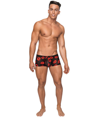 Kiss Me Stretch Mesh Mini Short Blk-rd Lg