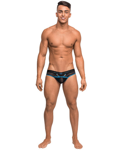 Clip Tease Unique Mesh Pouch Thong Blk-blu L-xl