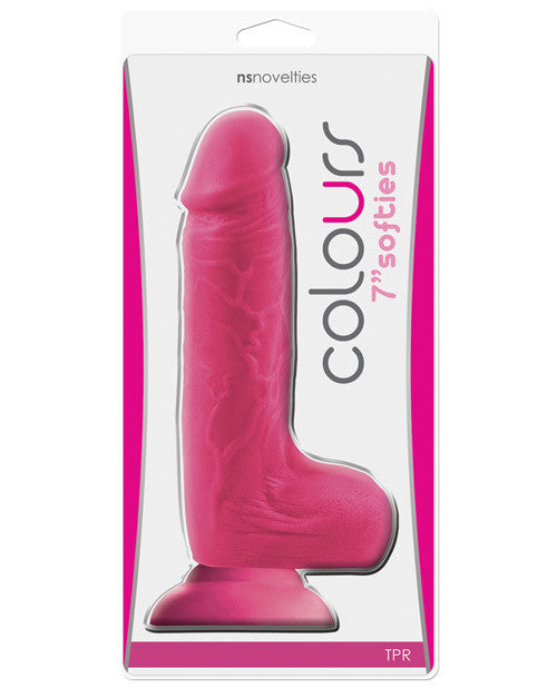 Colours Softies 7" Dong W-balls & Suction Cup - Pink