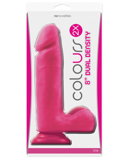 Colours 2x Dual Density  8" Dong W-balls & Suction Cup - Pink