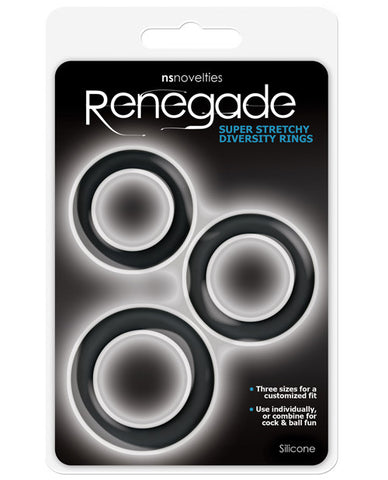 Ns Novelties Renegade Diversity Rings - Black Pack Of 3