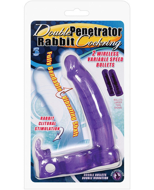 Double Penetrator Rabbit Cockring - Purple