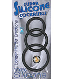 Super Silicone Cock Rings Waterproof - 3 Sizes Black