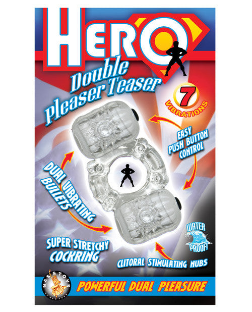 Hero Double Pleaser Teaser Cock Ring - Clear