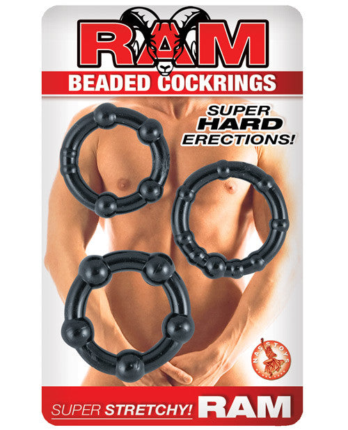 Ram Beaded Cockrings - Black Pack Of 3