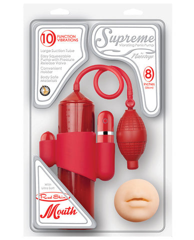 Supreme Vibrating Mouth Shaped Penis Pump - Red