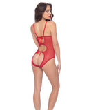 Open Cup Crotchless Tie Teddy Red O-s