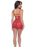 Valentines Stretch Lace Babydoll W-boning Detail & G-string Red S-m