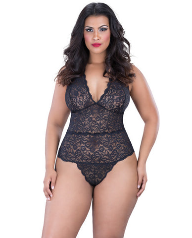 Halter Lace Teddy W-snap Crotch Black Qn