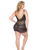 Valentines V-plunge Lace Babydoll W-strap Detail & G-string Black 3x