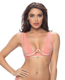 Unlined Wavy Mesh Bra W-folded Mesh Neckline Hibiscus-nude Lg