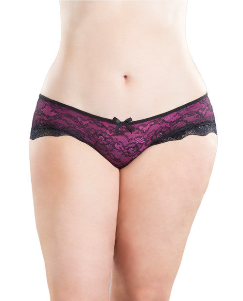 Cage Back Lace Panty Black-hot Pink S-m