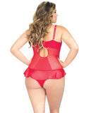 V-plunge Satin Skirted Teddy W-snap Crotch Red 3x