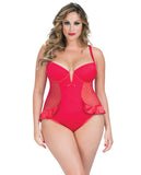 V-plunge Satin Skirted Teddy W-snap Crotch Red 3x