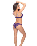 Shelf Cup Plunge Bra & Tanga W-applique Details Grape-lilac Lg