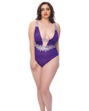 Mesh Plunge Teddy W-applique Detail Grape-lilac 1x