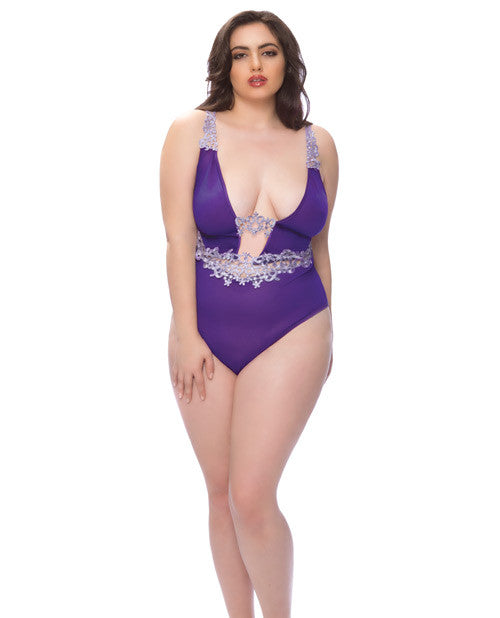 Mesh Plunge Teddy W-applique Detail Grape-lilac 2x