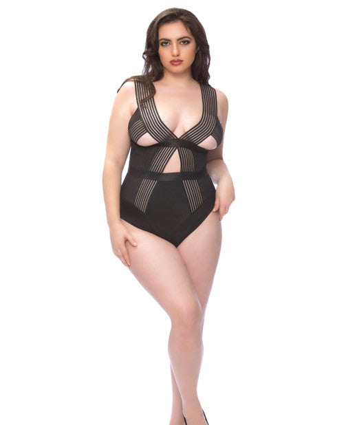 Edgy Elastic Teddy W-satin Panels & Back Body Keyhole Black 3x