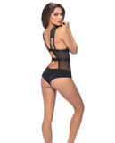 Edgy Elastic Teddy W-satin Panels & Back Body Keyhole Black Md