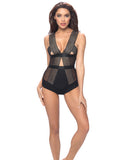 Edgy Elastic Teddy W-satin Panels & Back Body Keyhole Black Md