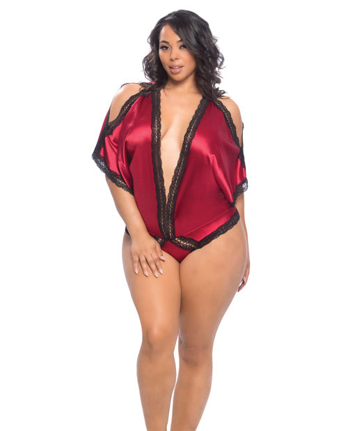 Bridgette Draped Satin Teddy W-lace Edges Rhubarbblack 1x