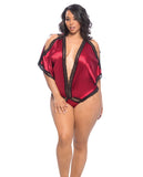 Bridgette Draped Satin Teddy W-lace Edges Rhubarbblack 1x