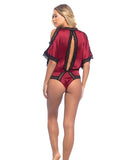 Bridgette Draped Satin Teddy W-lace Edges Rhubarb-black Lg