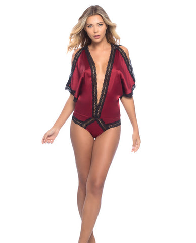 Bridgette Draped Satin Teddy W-lace Edges Rhubarb-black Lg