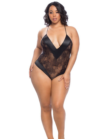 Roxanne Lace Teddy W-wide Satin Edges Black 2x