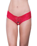 Crotchless Lace Tanga W-bow & Gem Detail Red S-m