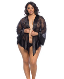 Roxanne Lace Handkerchief Robe W-wide Satin Edges Black Qn