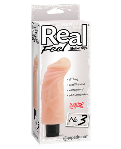 Real Feel No. 3  Long 6" Waterproof Vibe - Flesh Multi Speed