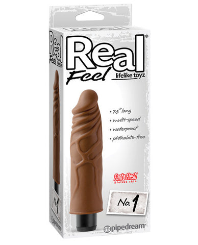 Real Feel No. 1  Long 7.5" Waterproof Vibe - Brown Multi Speed