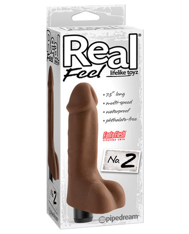 Real Feel No.2 Long 8" Waterproof Vibe - Brown Multi Speed