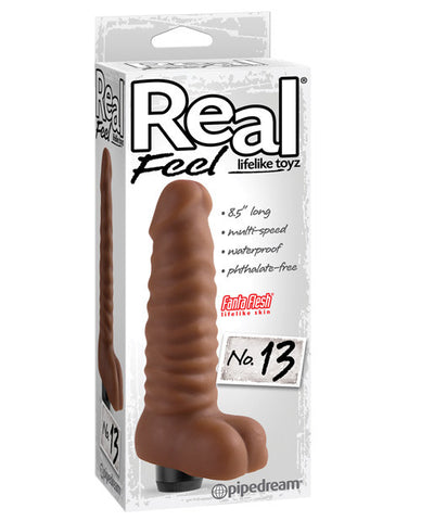 Real Feel No. 13  Long 8.5"  Waterproof Vibe -  Brown Multi Speed