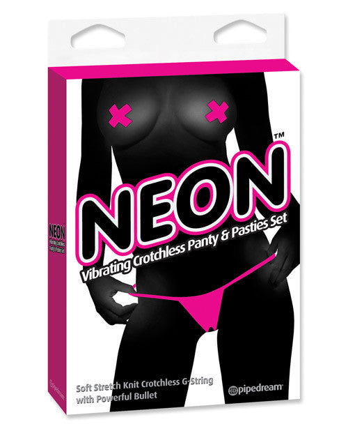 Neon Vibrating Crotchless Panties & Pastie - Pink