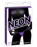 Neon Vibrating Crotchless Panties & Pastie - Purple