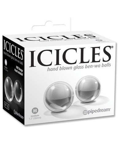 Icicles No. 42 Hand Blown Glass Medium Ben Wa Balls - Clear