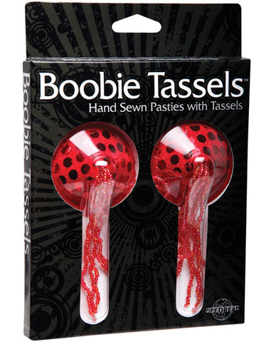 Boobie Tassels Hand Sewn Pasties W-tassels - Red