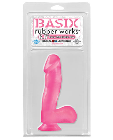 Basix Rubber Works 6.5" Dong W-suction Cup - Pink