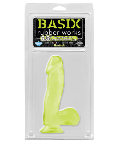 Basix Rubber Works 6.5" Dong W-suction Cup - Glow In The Dark