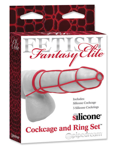 Fetish Fantasy Elite Cockcage & Ring Set - Red