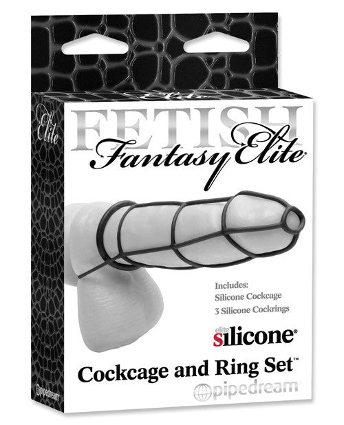 Fetish Fantasy Elite Cockcage & Ring Set - Black