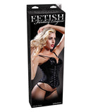 Fetish Fantasy Vinyl Corset W-fishnet Overlay, Lace-up Back, G-string & Removable Garters Black Sm