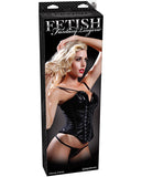 Fetish Fantasy Vinyl Corset W-fishnet Overlay, Lace-up Back, G-string & Removable Garters Black Md