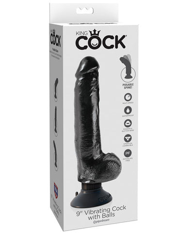 King Cock 9" Vibrating Cock W-balls - Black