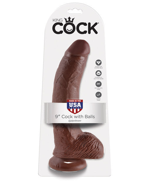 King Cock 9" Cock W-balls - Brown