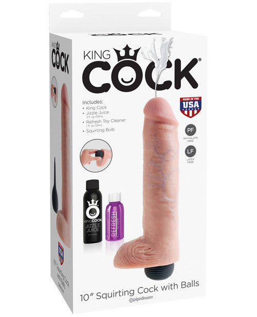 King Cock 10" Squirting Cock W-balls - Flesh