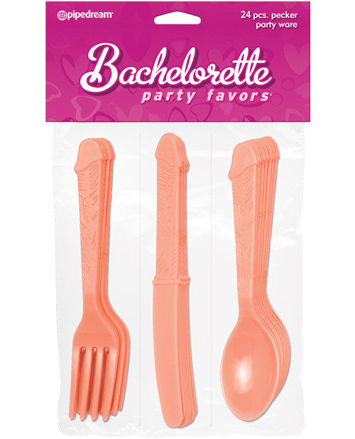 Bachelorette Party Favors Pecker Party Silverware - Flesh Set Of 24